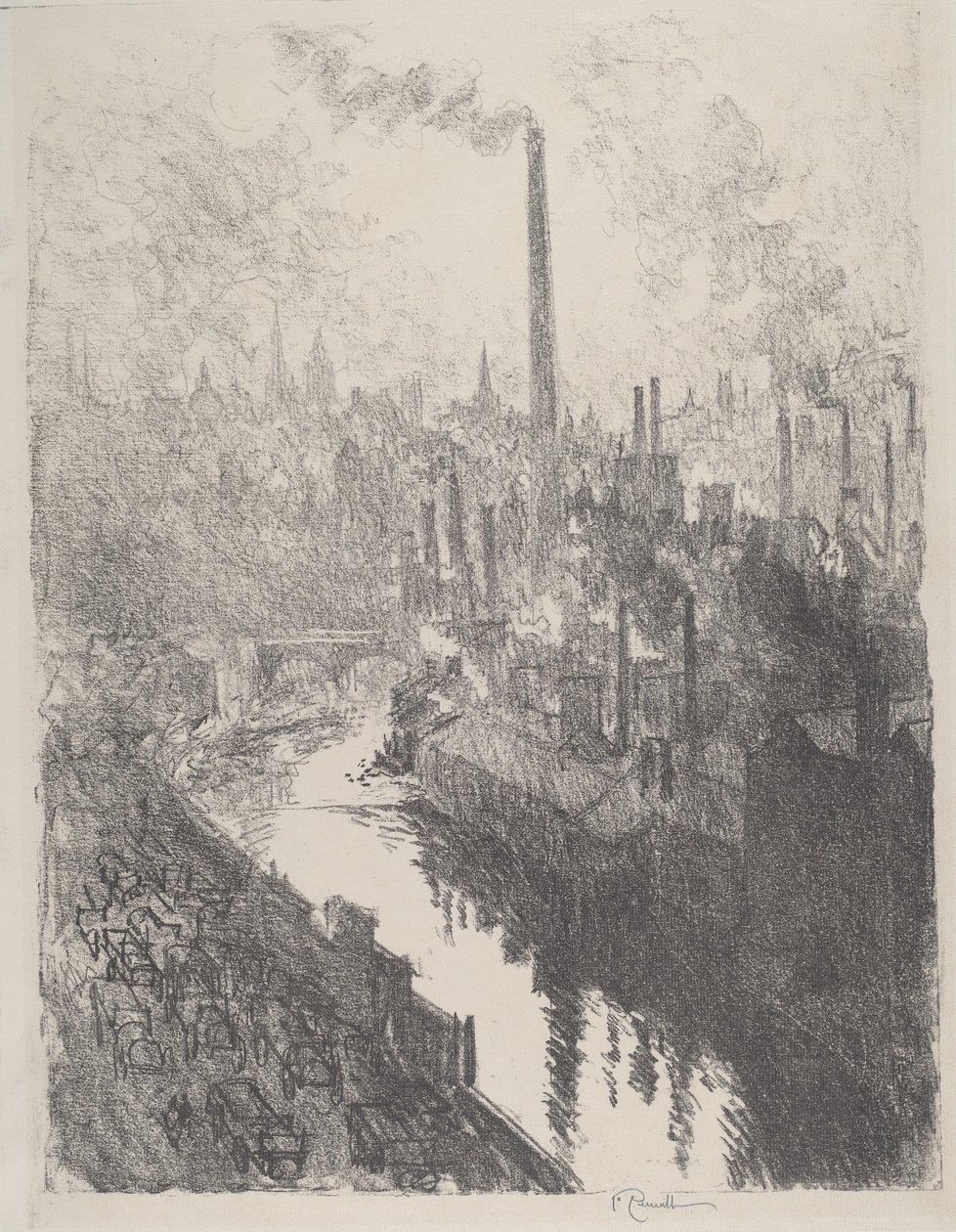 Il grande camino, il parco dei motori, 1916 da Joseph Pennell