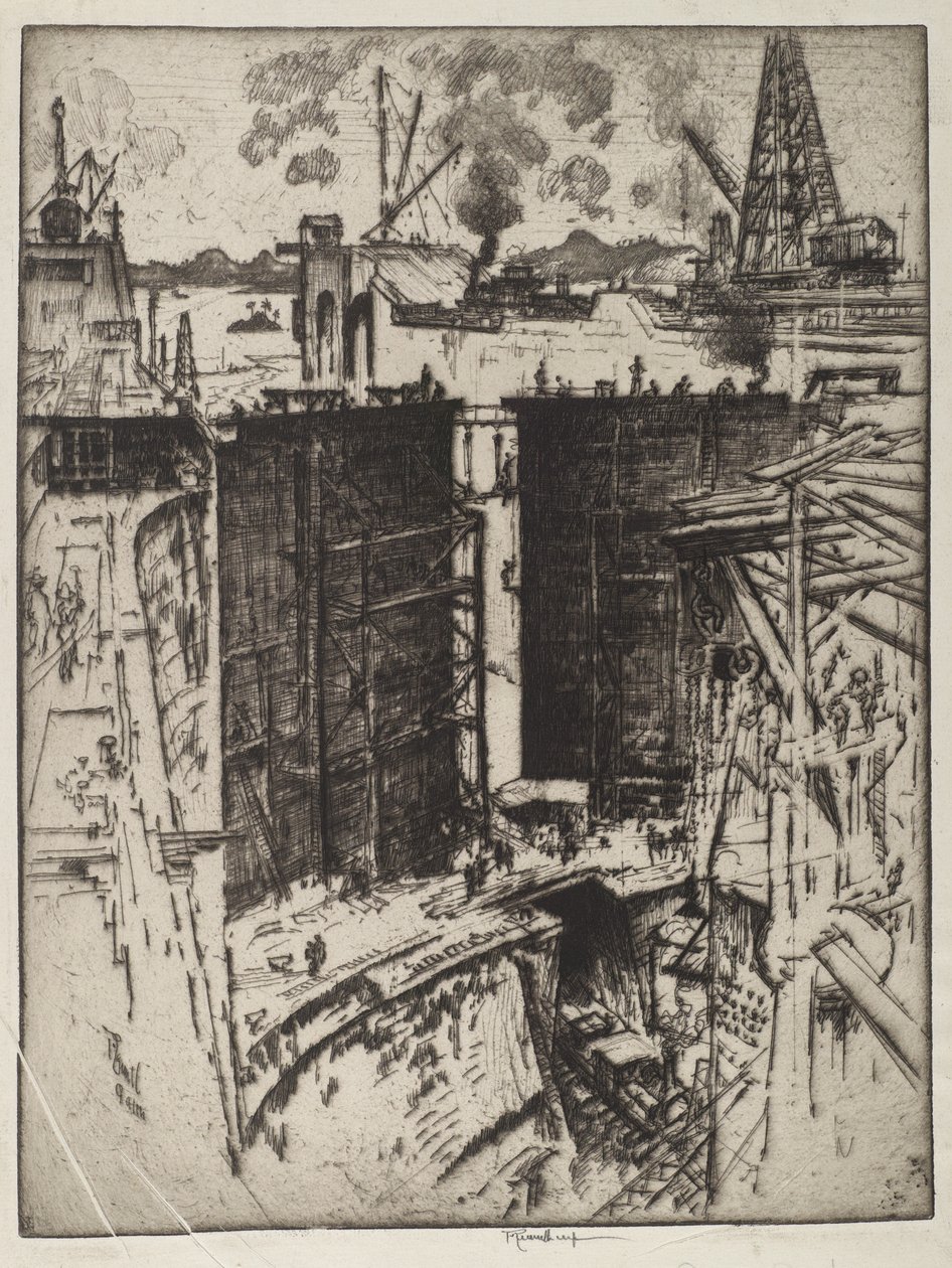 La porta di guardia, chiusa di Gatun, Panama, 1912 (incisione su carta) da Joseph Pennell