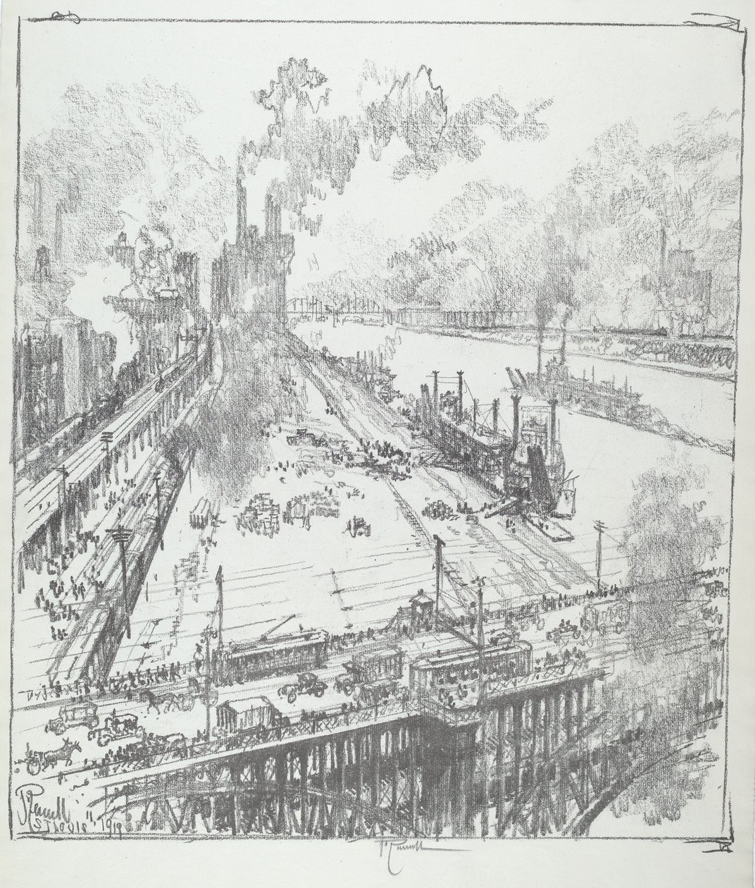 La diga dal ponte Eads, St. Louis da Joseph Pennell