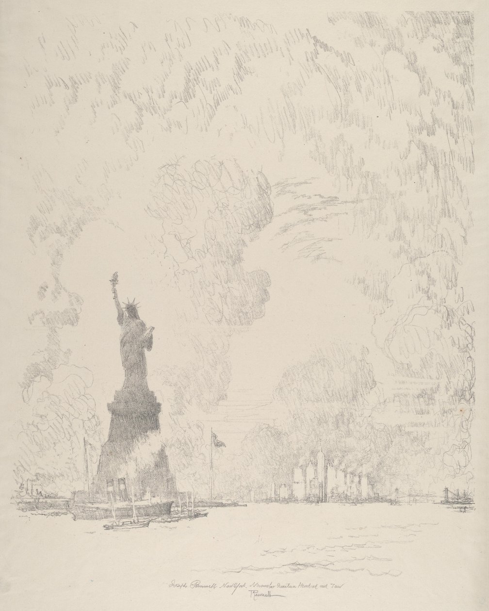 La statua, baia di New York da Joseph Pennell