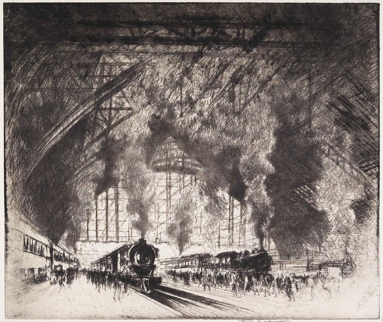 I treni che arrivano e i treni che partono, Pennsylvania Railroad, Philadelphia, 1919 da Joseph Pennell