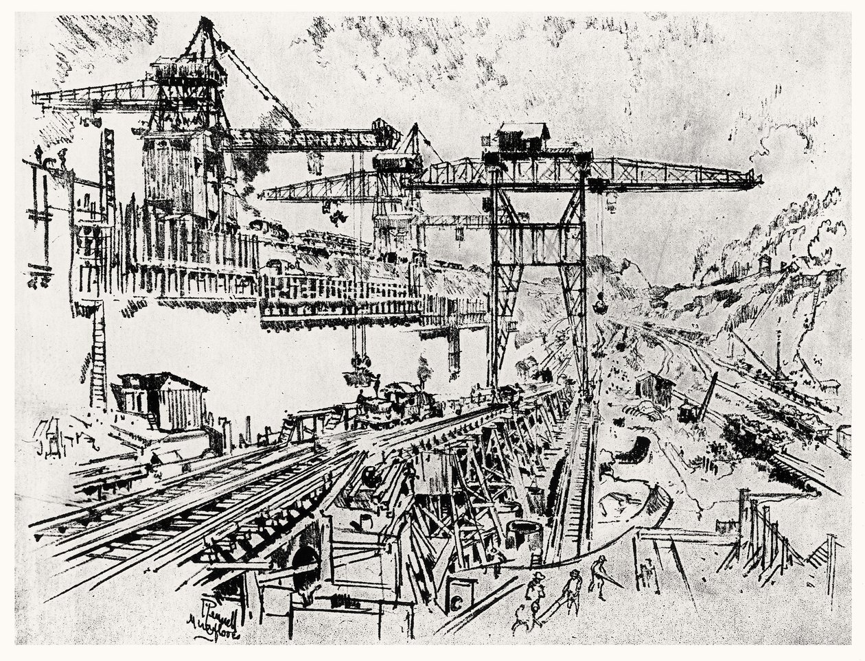 Le Mura della Chiusa di Miraflores, tavola XXIII da Il Canale di Panama di Joseph Pennell, 1912 da Joseph Pennell