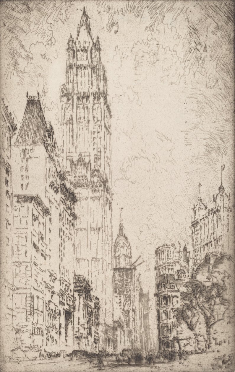 Il Woolworth Building, 1915 da Joseph Pennell