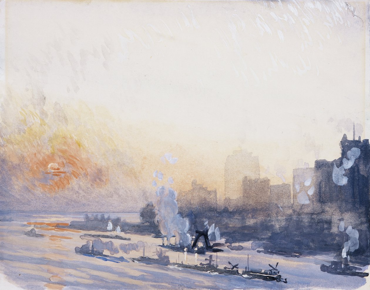Tramonto invernale, porto di New York da Joseph Pennell