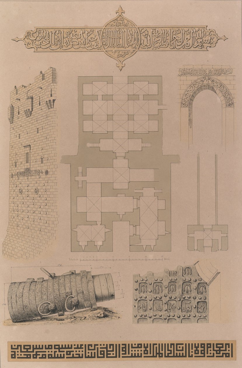 59. Planimetria e dettagli, Castello di Aleppo, 1843 da Joseph Philibert Girault De Prangey