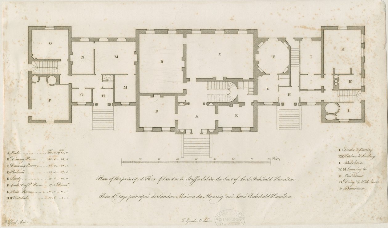 Sandon Hall - Piano del piano principale da Joseph Pickford