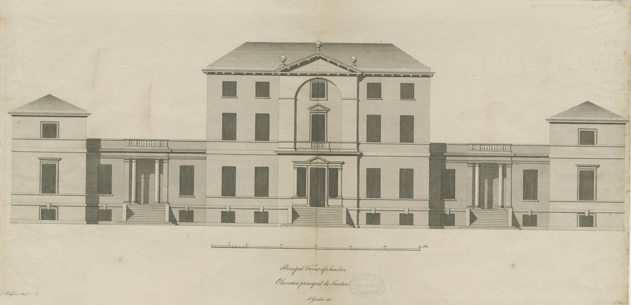 Sandon Hall: incisione, nd [1769-1771] da Joseph Pickford