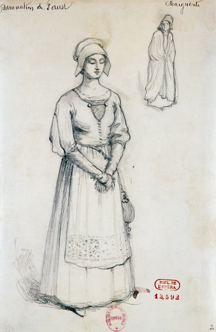 Costume per il personaggio di Margherita in Dannazione di Faust di Hector Berlioz, schizzo di Joseph Porphyre Pinchon (1871-1953) da Joseph Porphyre Pinchon