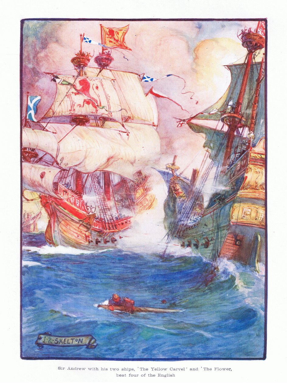 Sir Andrew con le sue due navi, la Yellow Carvel e la Flower, sconfisse cinque navi inglesi da Joseph Ratcliffe Skelton