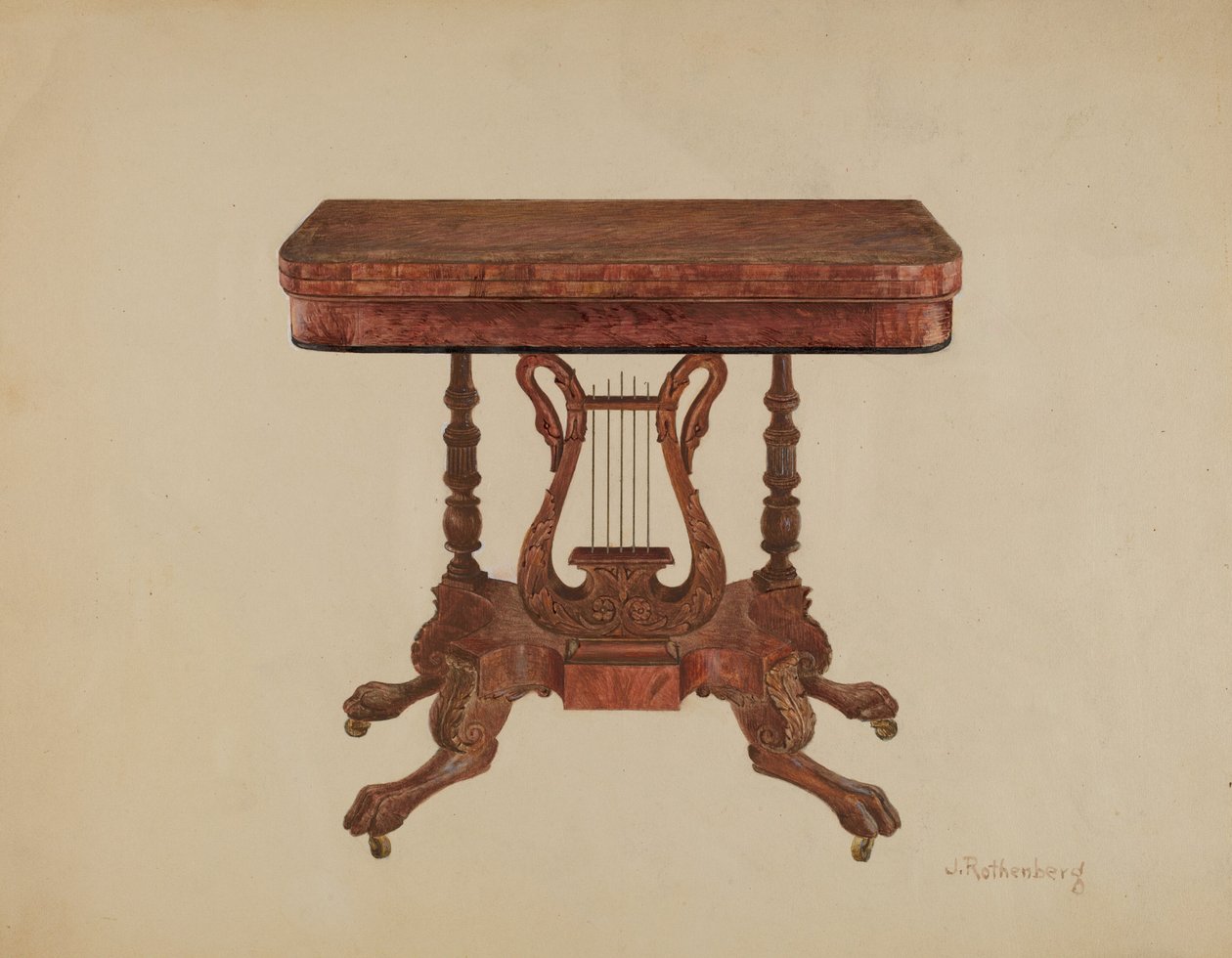 Tavolo con piedistallo a lira, 1936 da Joseph Rothenberg