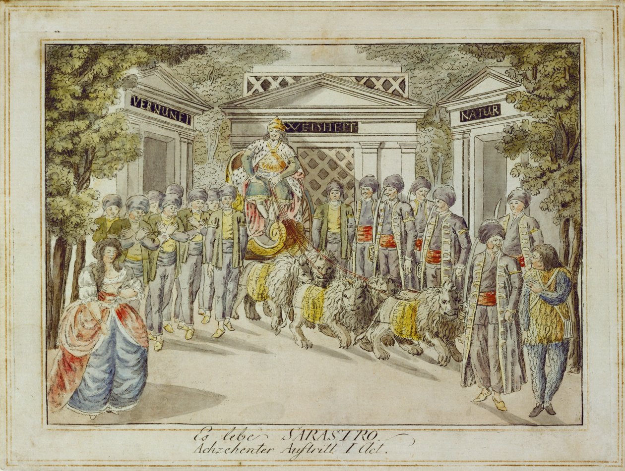 Sarastro arriva sul suo carro ... (incisione) da Joseph Schaffer