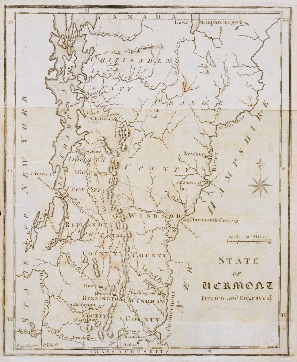 Mappa dello Stato del Vermont da Joseph Scott