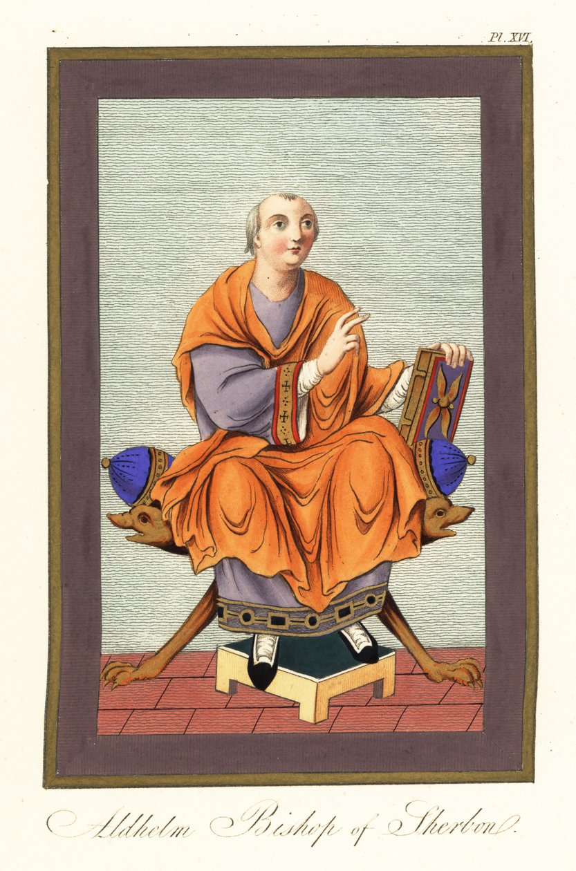 Aldhelm, Vescovo di Sherborn c639-709 (incisione) da Joseph Strutt