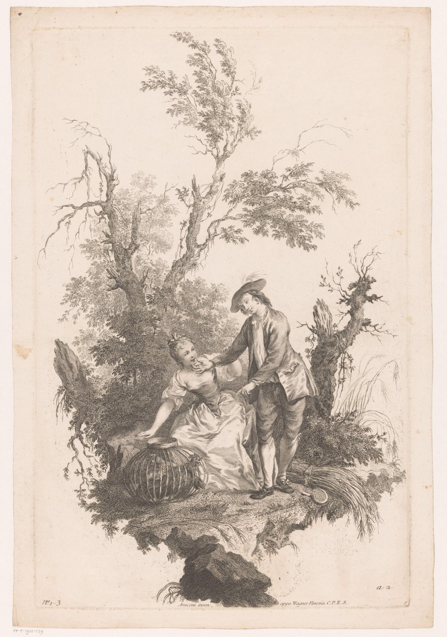 Uomo e donna con un cesto di volatili da Joseph Wagner (possibly)
