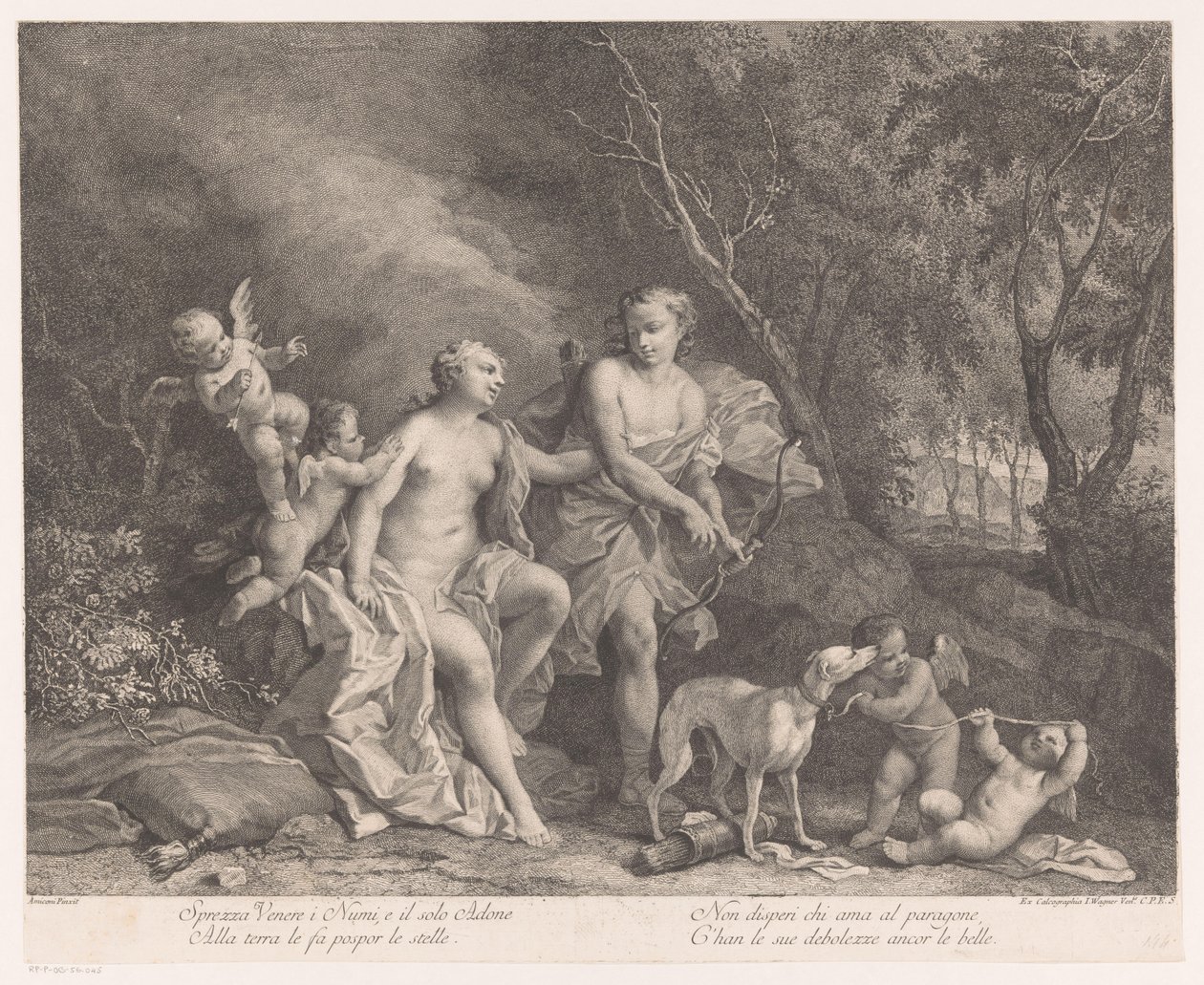 Venere e Adone come amanti con quattro putti da Joseph Wagner (possibly)