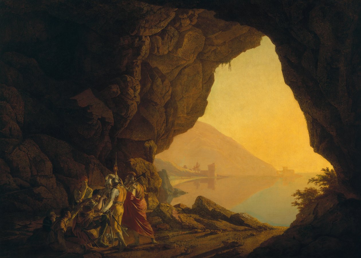 Una grotta nel Regno di Napoli, con banditi da Joseph Wright of Derby