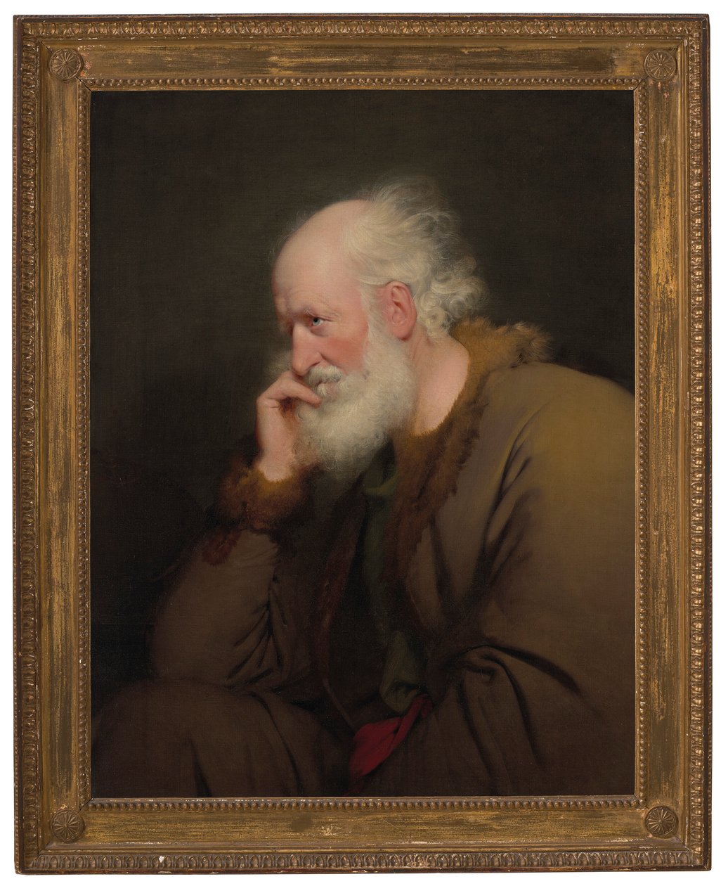 Un vecchio, a mezzo busto, con un cappotto foderato di pelliccia da Joseph Wright of Derby
