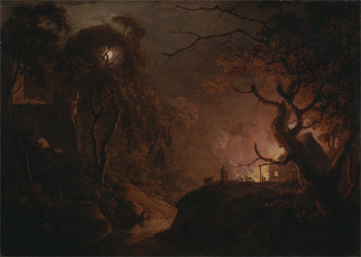 Cottage in fiamme di notte da Joseph Wright of Derby
