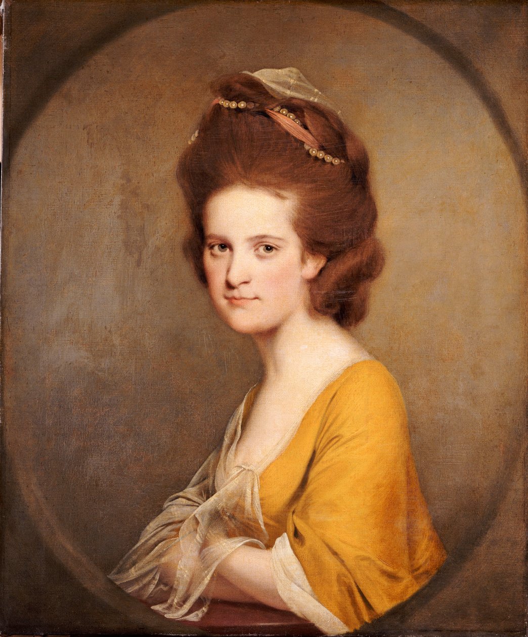 Ritratto di Dorothy Hodges, mezzo busto, in un vestito giallo da Joseph Wright of Derby