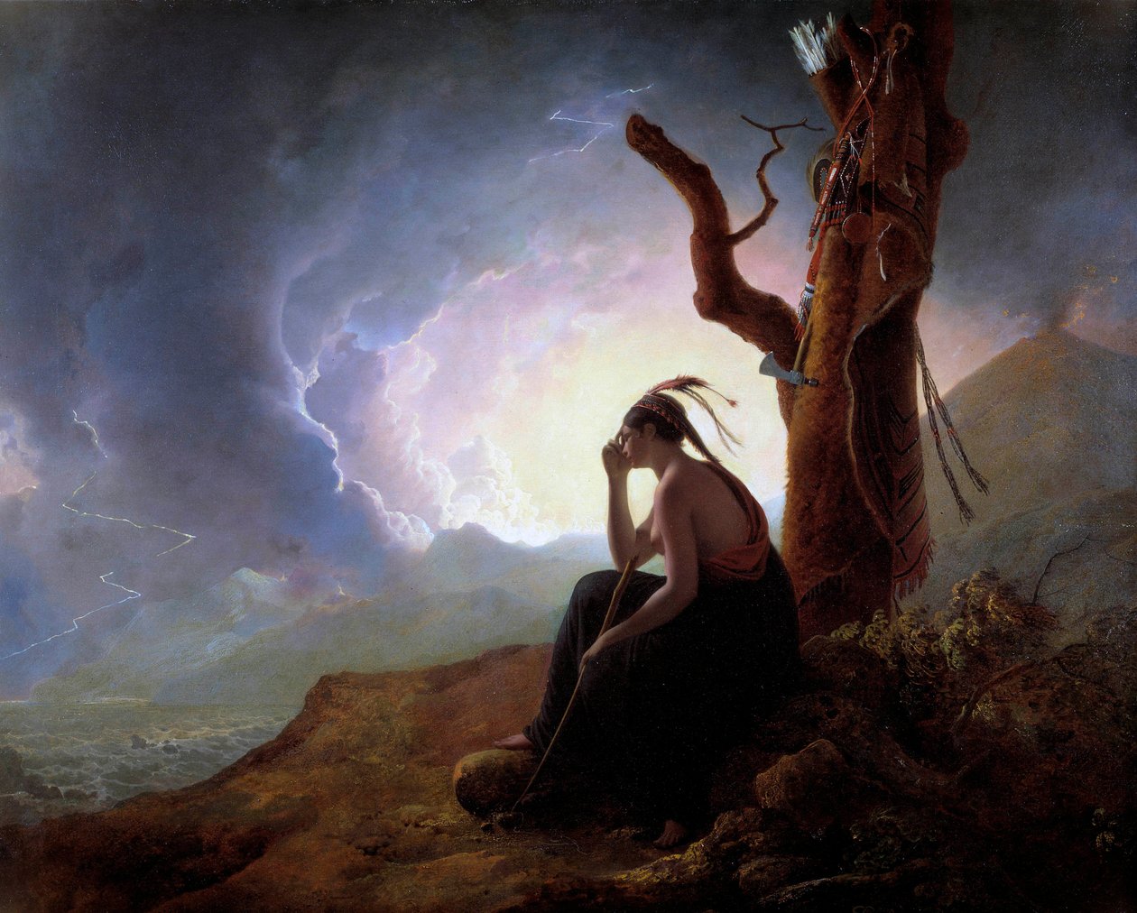 La vedova di un capo indiano che veglia sulle armi del marito da Joseph Wright of Derby