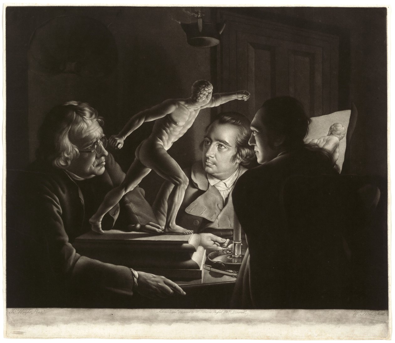 Tre Persone che Osservano il Gladiatore alla Luce delle Candele, inciso da William Pether, 1769 da Joseph Wright of Derby