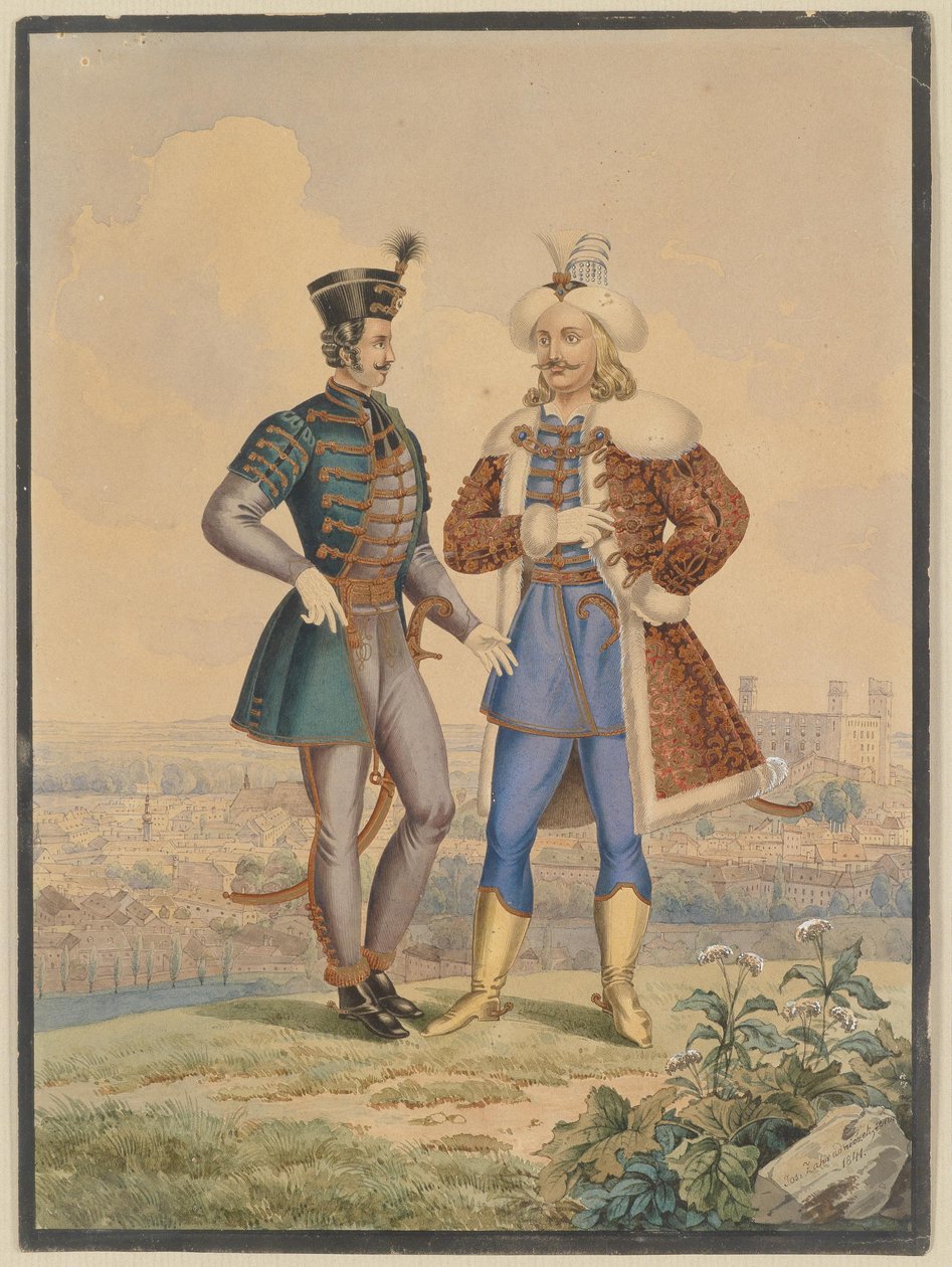 Ussaro e ottomano davanti a una città da Joseph Zahradniczek the Elder