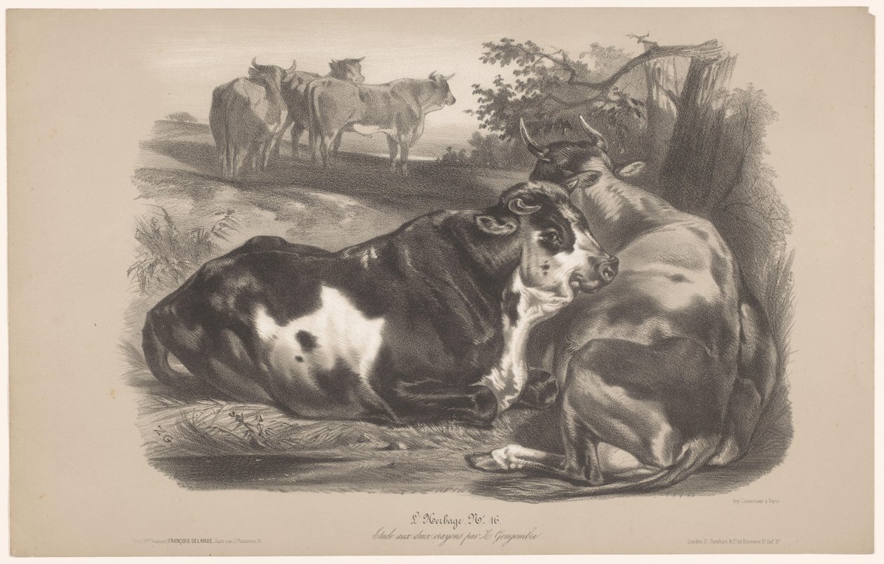 Cinque mucche in un prato da Joseph Zephyris Gengembre