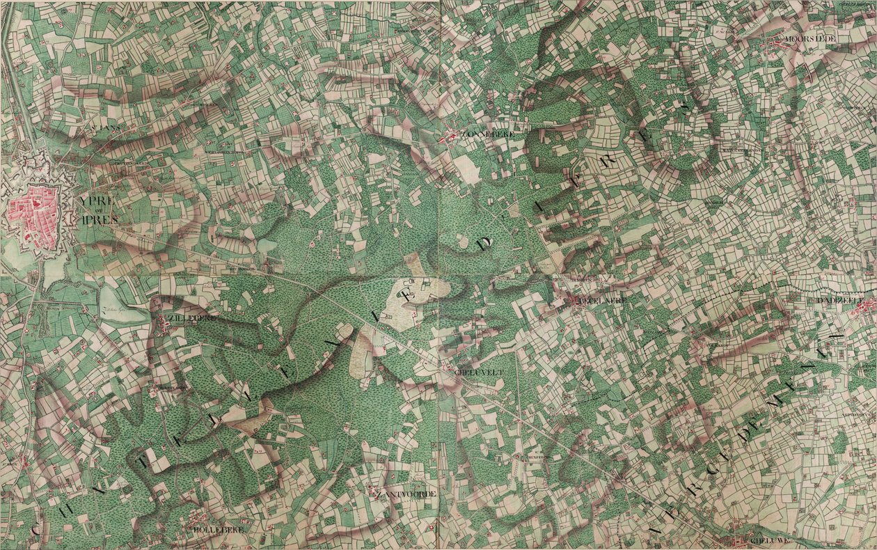 Mappa di Ypre ou Ipres - Ieper da Joseph de Ferraris