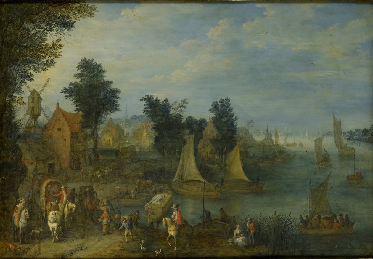 Villaggio sulla riva di un fiume da Joseph van Bredael