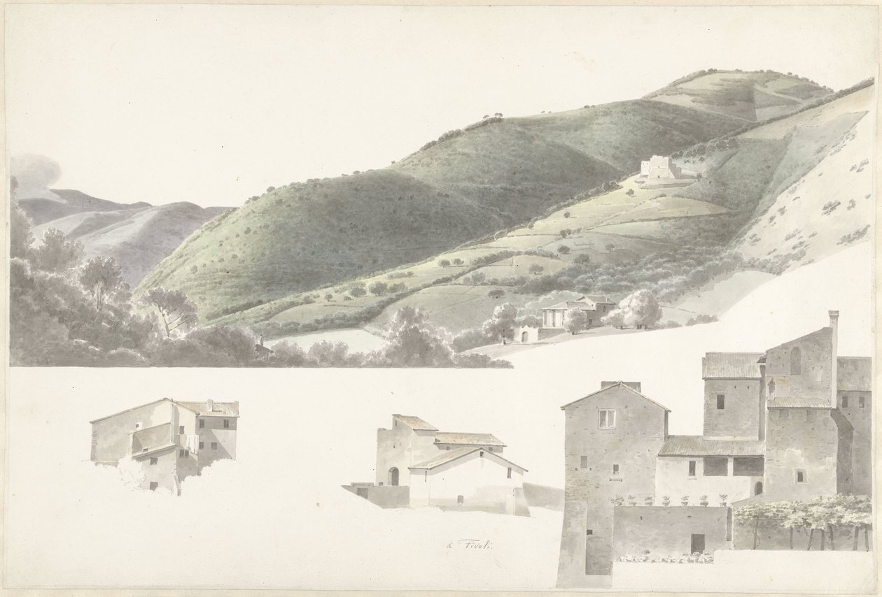Paesaggio e alcune case vicino a Tivoli da Josephus Augustus Knip