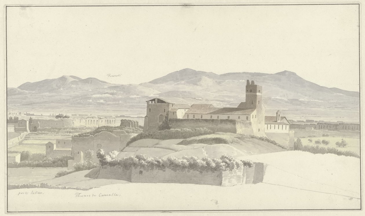 Le Terme di Caracalla a Roma, con Frascati in lontananza da Josephus Augustus Knip