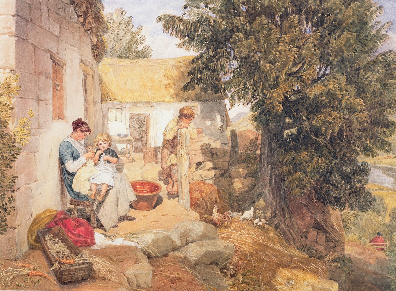 Cottage vicino a Symonds Yat con figure di campagna, 1825 da Joshua Cristall