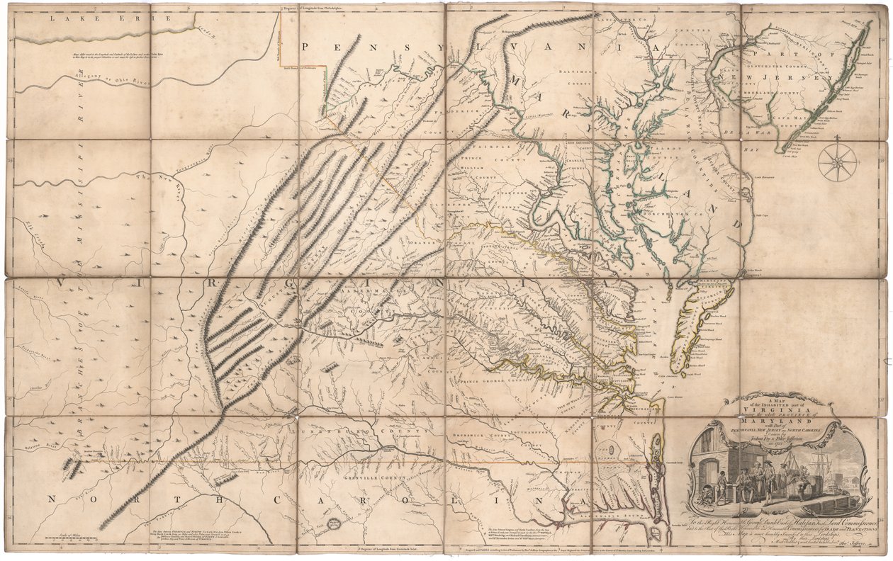 Una mappa della parte abitata della Virginia di Fry e Jefferson da Joshua & Jefferson Peter Fry