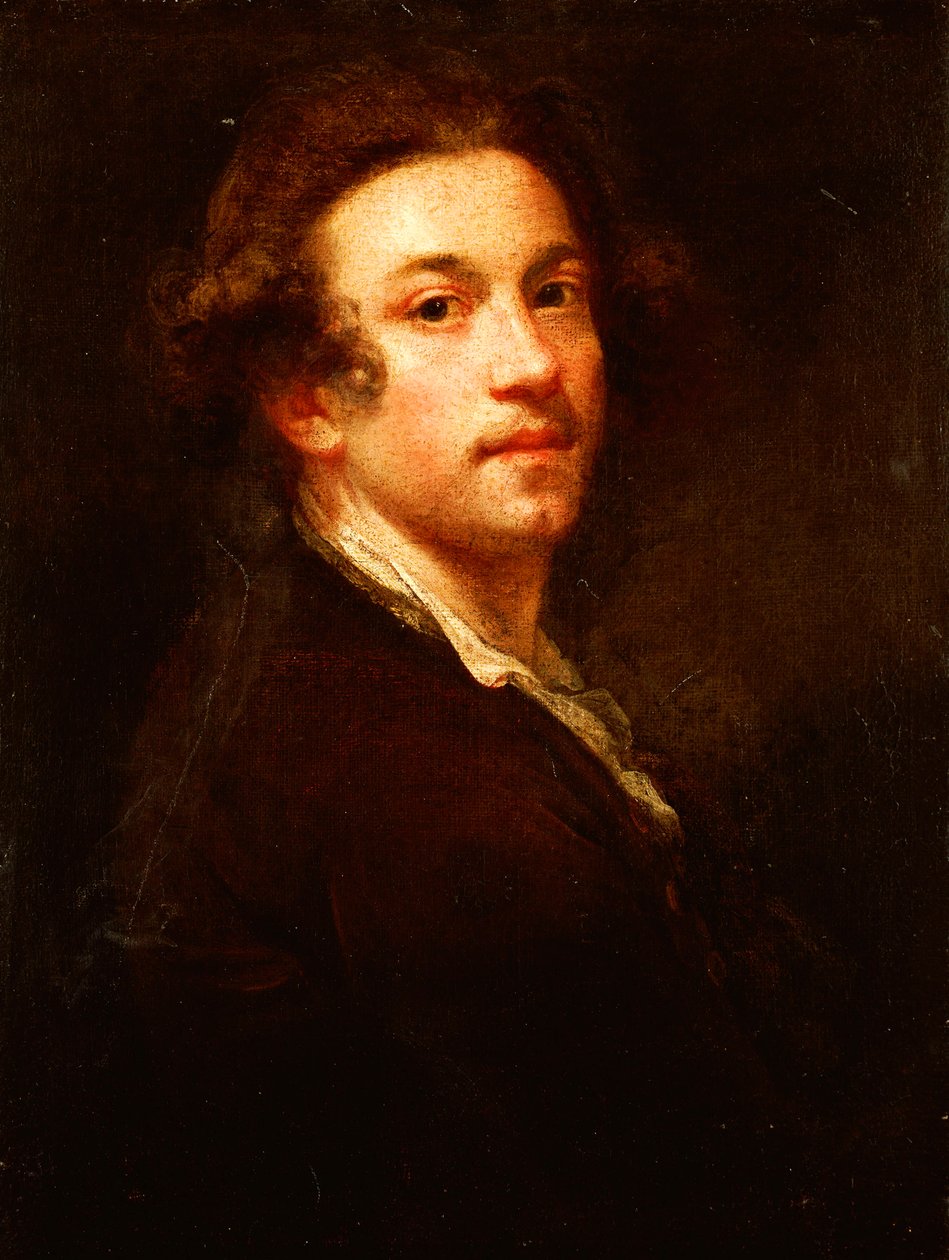 Autoritratto, mezzo busto, guardando oltre la spalla, in un cappotto marrone e camicia bianca, c.1750-52 da Joshua Reynolds