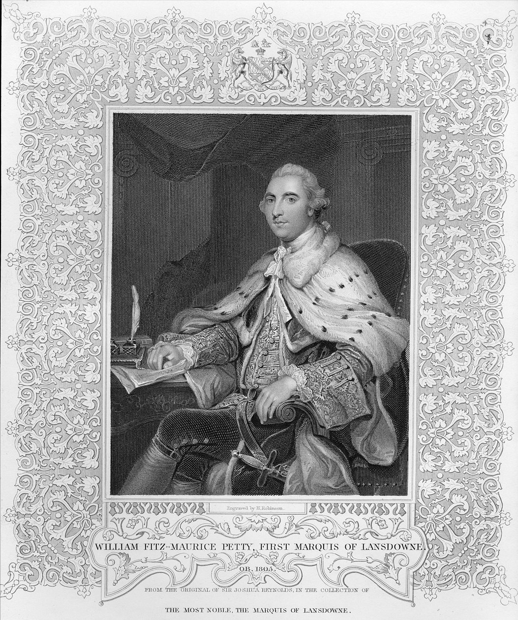 William Fitz-Maurice Petty, Primo Marchese di Lansdowne, inciso da H. Robinson da Joshua Reynolds