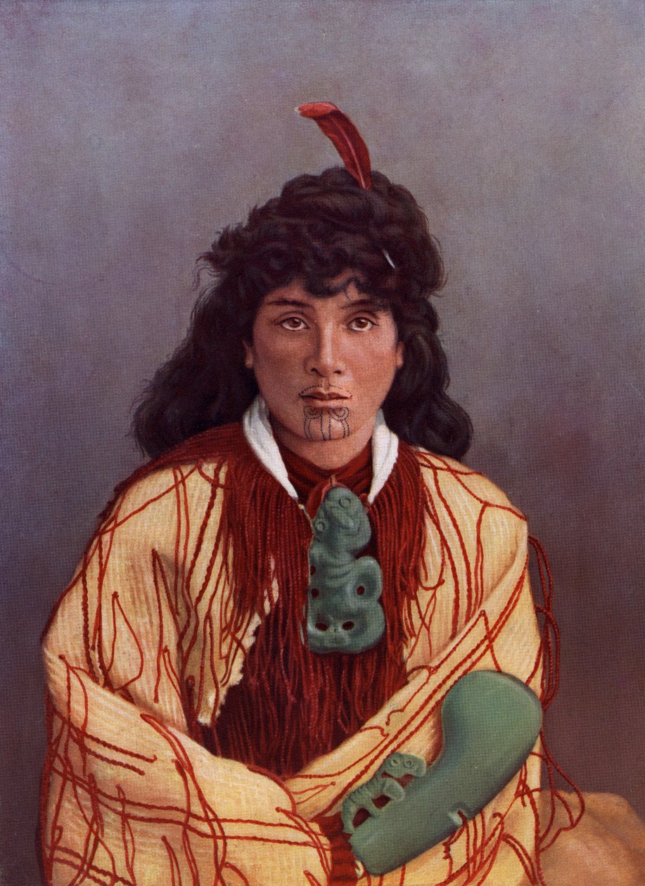 Ritratto di una giovane donna Maori, Susan Rotorua, c.1890 (litografia a colori da una stampa all