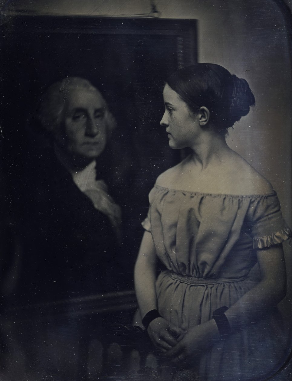 Ragazza con ritratto di George Washington, ca. 1850 da Josiah Johnson Hawes, Albert Sands Southworth