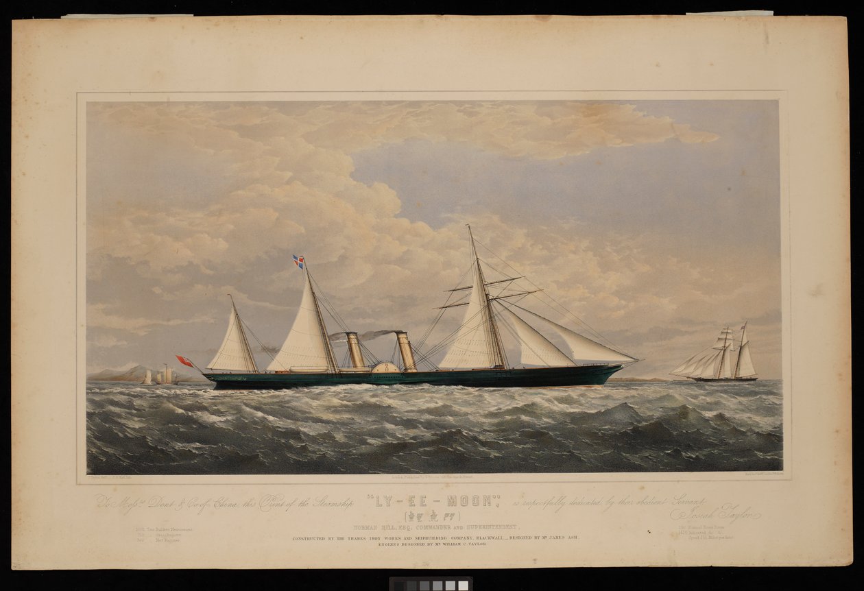 Alla ditta Dent & Co della Cina, questa stampa del piroscafo Ly-Ee-Moon, Norman Hill, comandante... costruito dalla Thames Iron Works and Shipbuilding Company, Blackwall..., c.1860 da Josiah Taylor