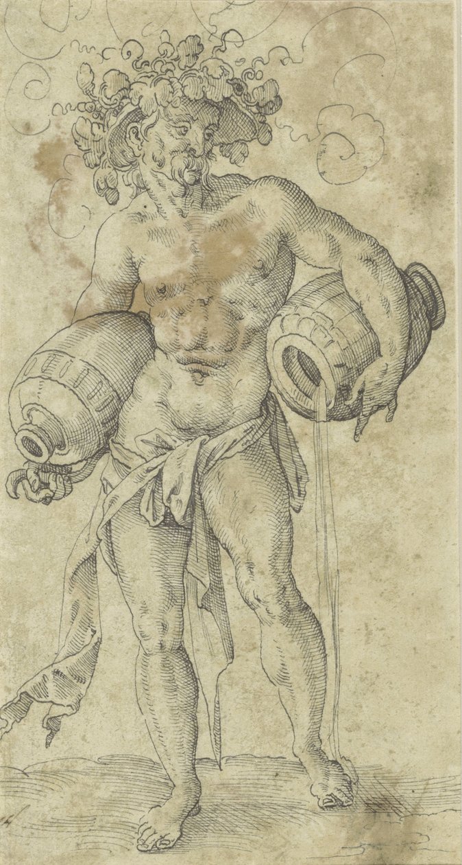 Uomo nudo con un cappello coronato di foglie di vite da Jost Amman (possibly)
