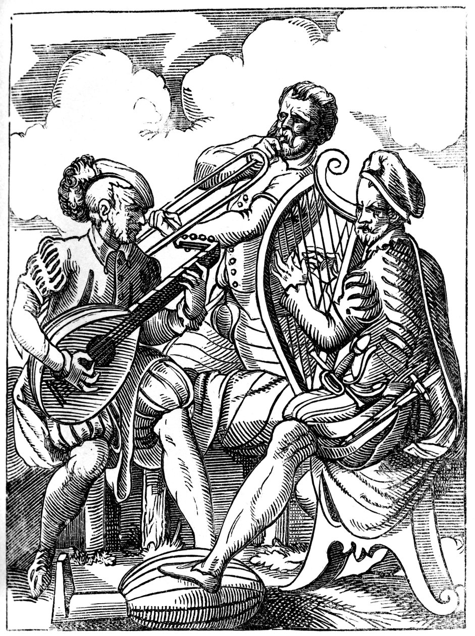 Un chitarrista, un liutista e un trombonista, XVI secolo, 1849 da Jost Amman