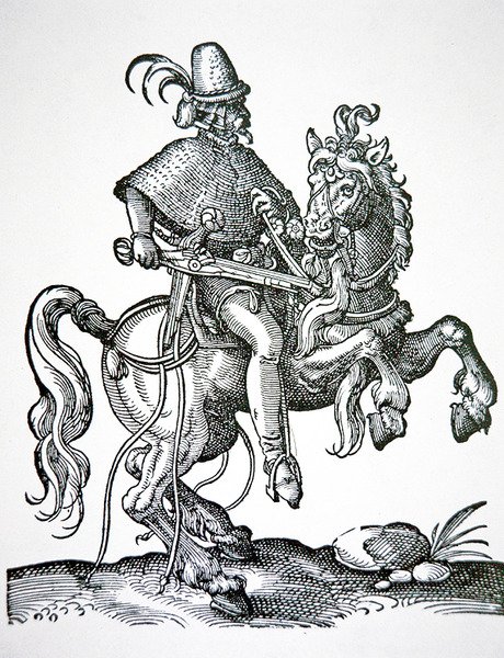 Soldato a cavallo con pistola a ruota, illustrazione da 