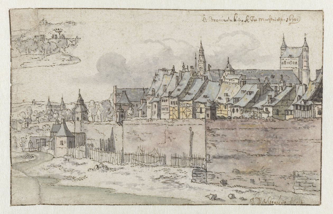 Veduta delle mura di Maastricht con la chiesa di Nostra Signora sullo sfondo da Josua de Grave