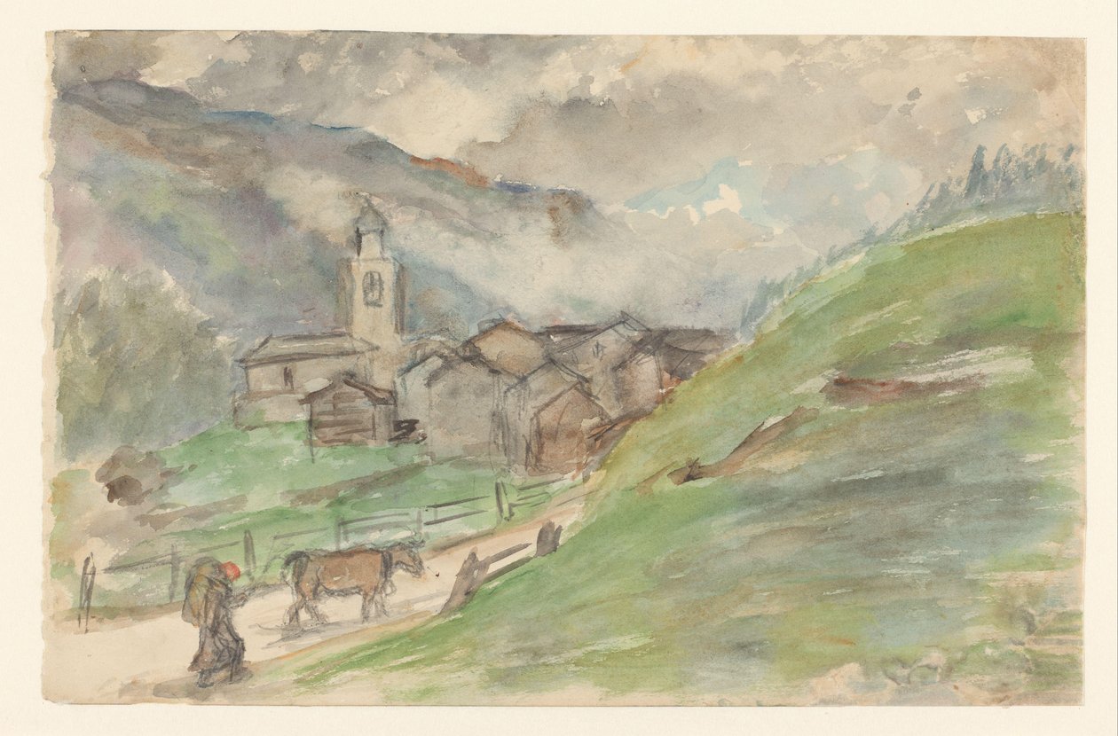 Villaggio di montagna con chiesa da Jozef Israëls