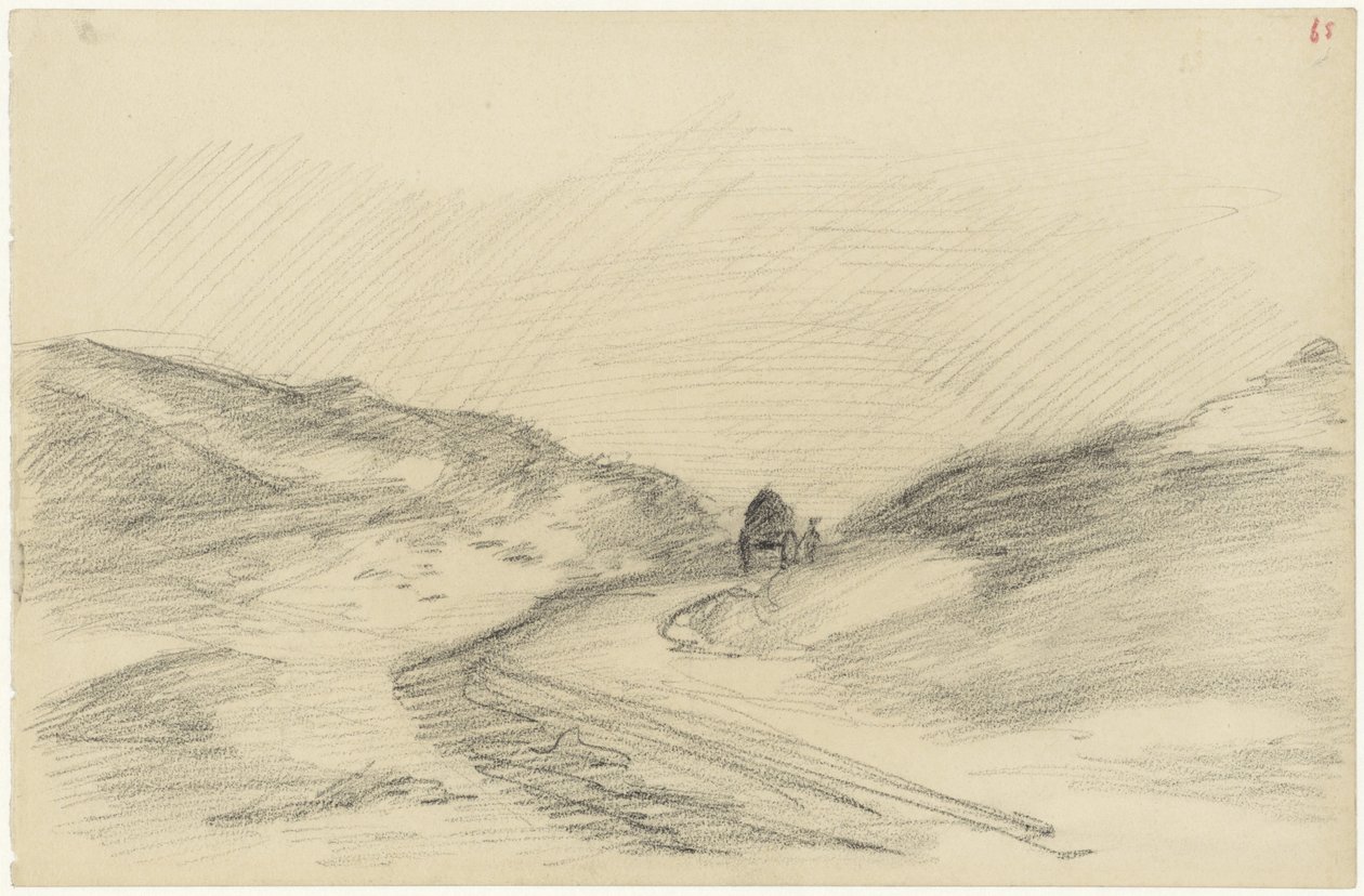 Strada tra le dune con un carretto da Jozef Israëls