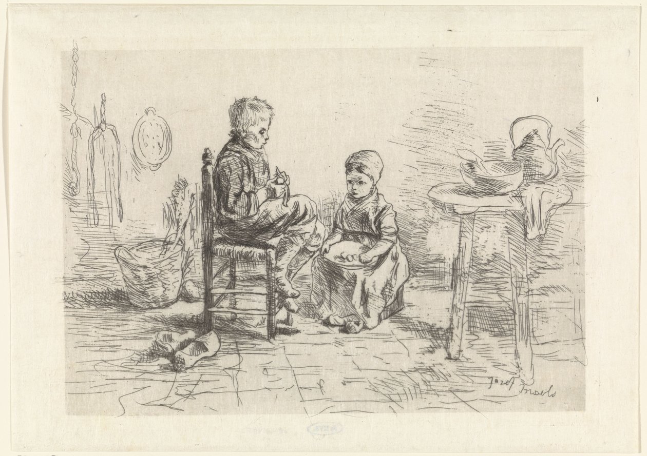 Interno di cucina con due bambini da Jozef Israëls