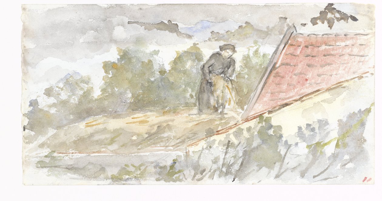 Paesaggio con donna e tetto di una casa da Jozef Israëls