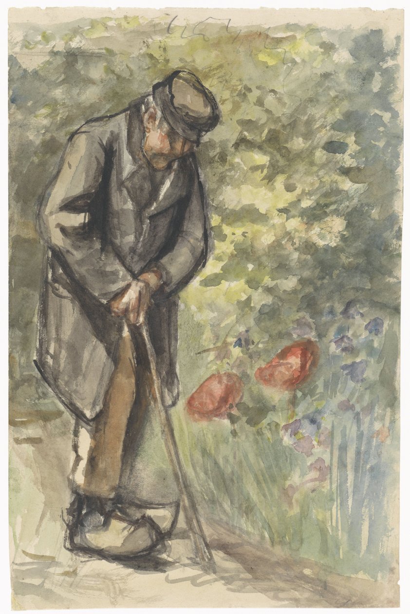 Vecchio appoggiato al bastone da Jozef Israëls