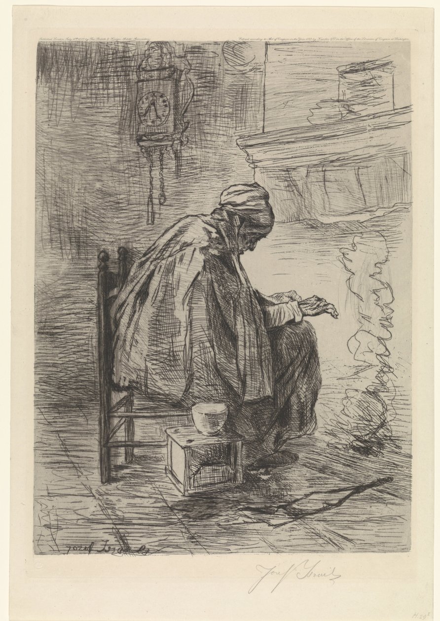 Vecchia vicino al camino da Jozef Israëls