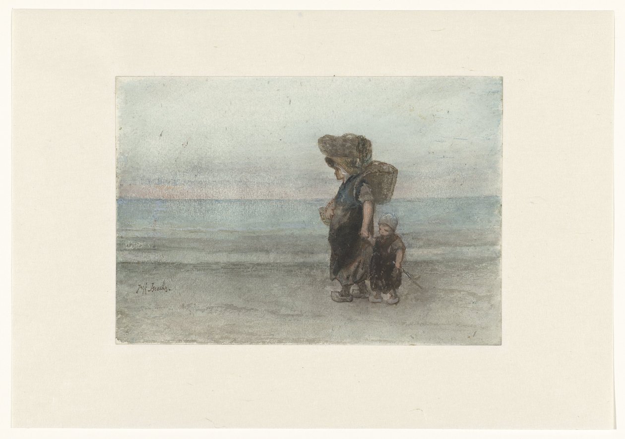 Donna con bambino, camminando sulla spiaggia da Jozef Israëls