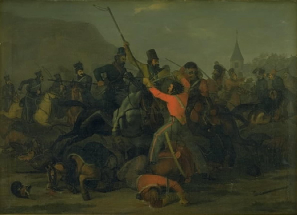 La caduta del colonnello Boncke Bönnichsen il 6 dicembre 1813 durante uno scontro tra dragoni dello Jutland e cosacchi da Jørgen V. Sonne